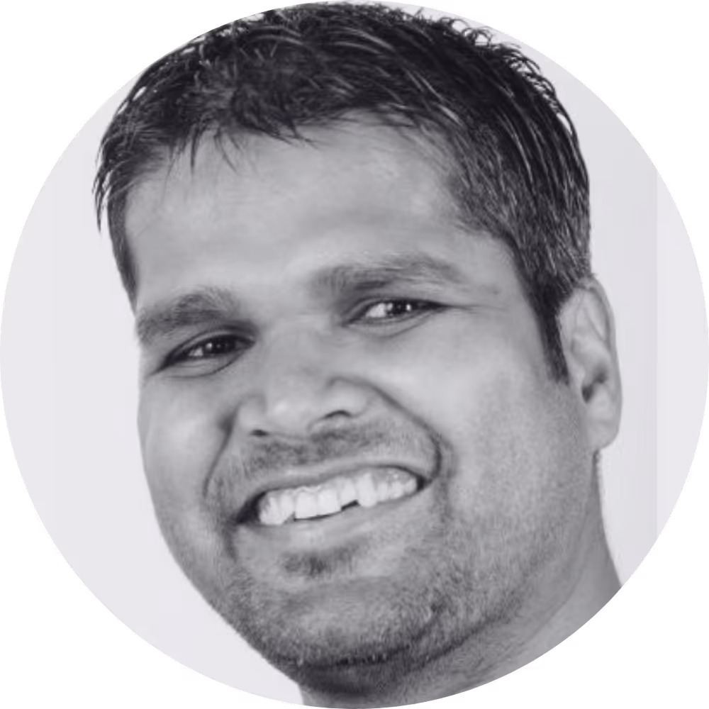Close-up black and white portrait of Bikash Agrawal.