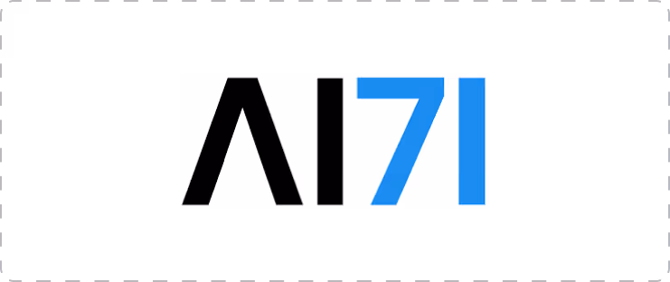 AI71 logo with black and blue letters on a white background.