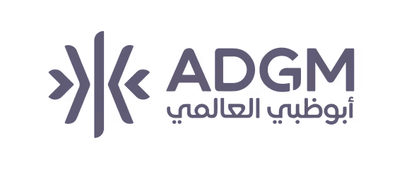 Logo of ADGM, Abu Dhabi Global Market, featuring stylized arrows and bilingual text.