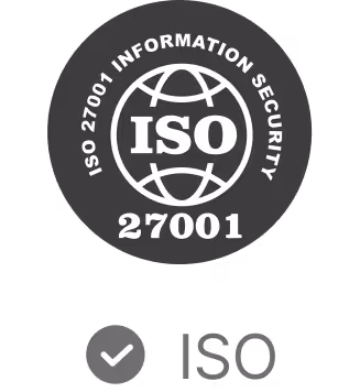 ISO 27001 information security certification logo with globe and checkmark icon.