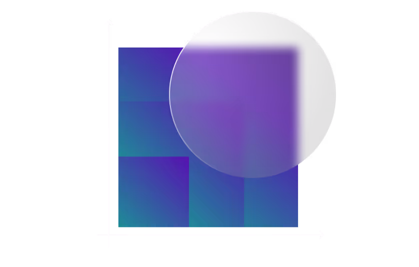 Illustration of a square grid in blue and purple gradient with a magnifying glass zooming on the top right corner.