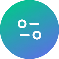 White icon of two horizontal lines with circles on a blue-green circular background.