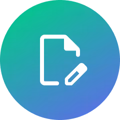 White document icon with pencil on green to blue gradient circle background.