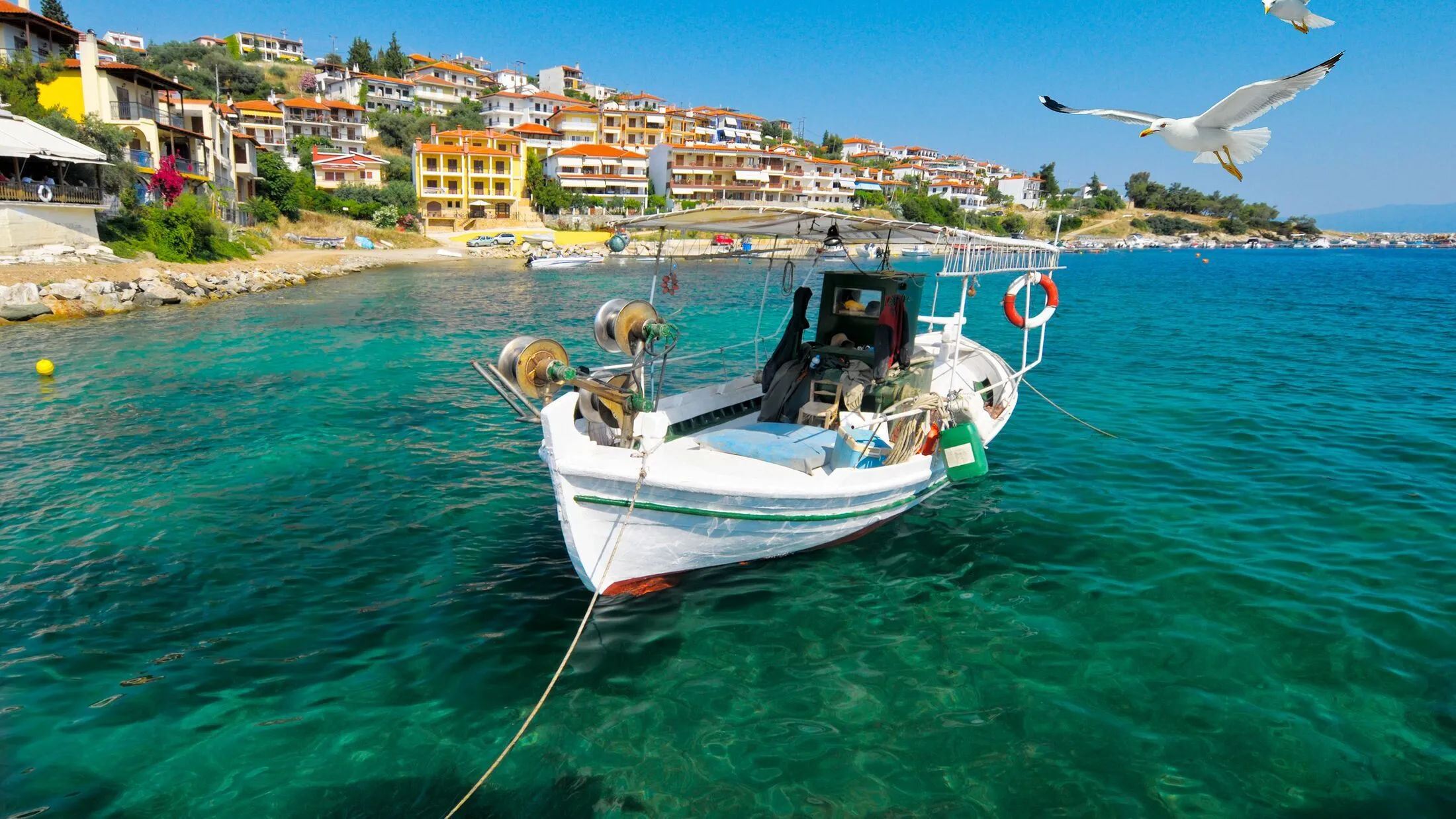 A fishing boat in a sea.