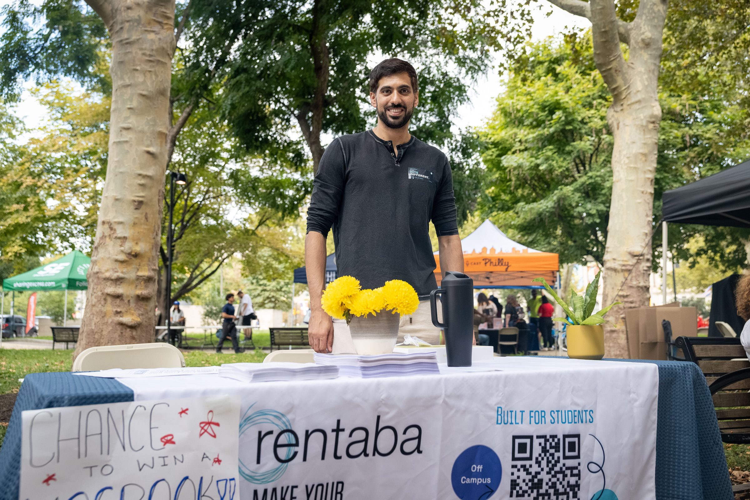 Ali Alqhtani, founder of Rentaba, at the Rentaba table at College Fest in Philadelphia