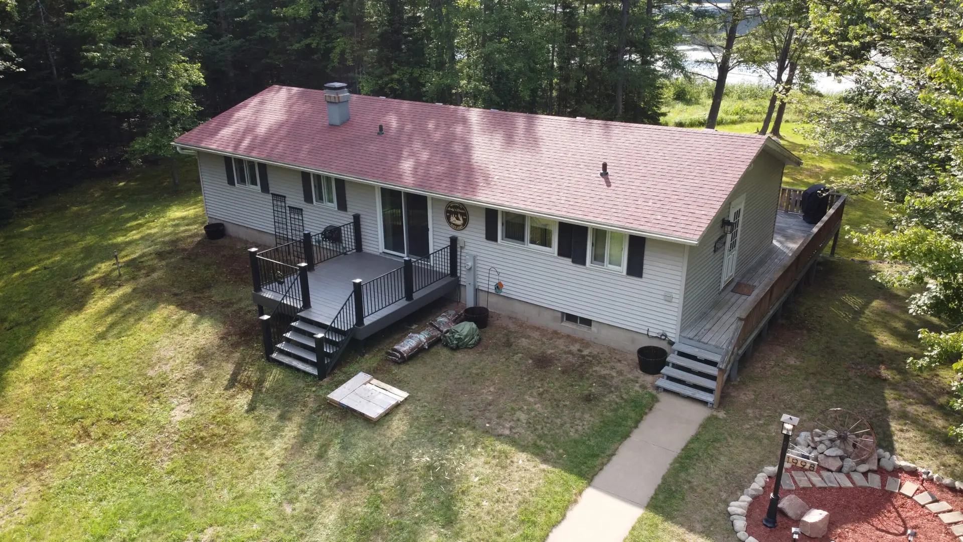 Aerial view of completed residential roof