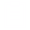 White clipboard icon with three horizontal lines representing text, on a black background.