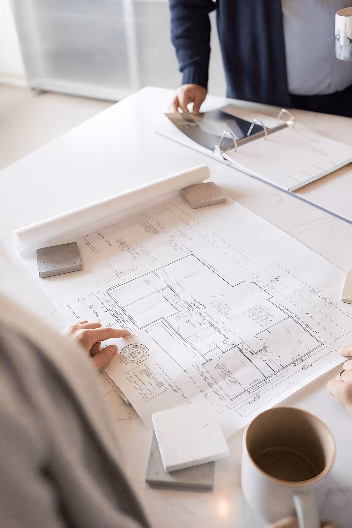 planing building with coffe