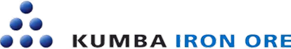 Kumba Iron Ore logo with a triangular arrangement of six blue spheres on the left.