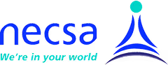 NECSA logo with stylized blue text and a blue triangular design topped by a green circle.