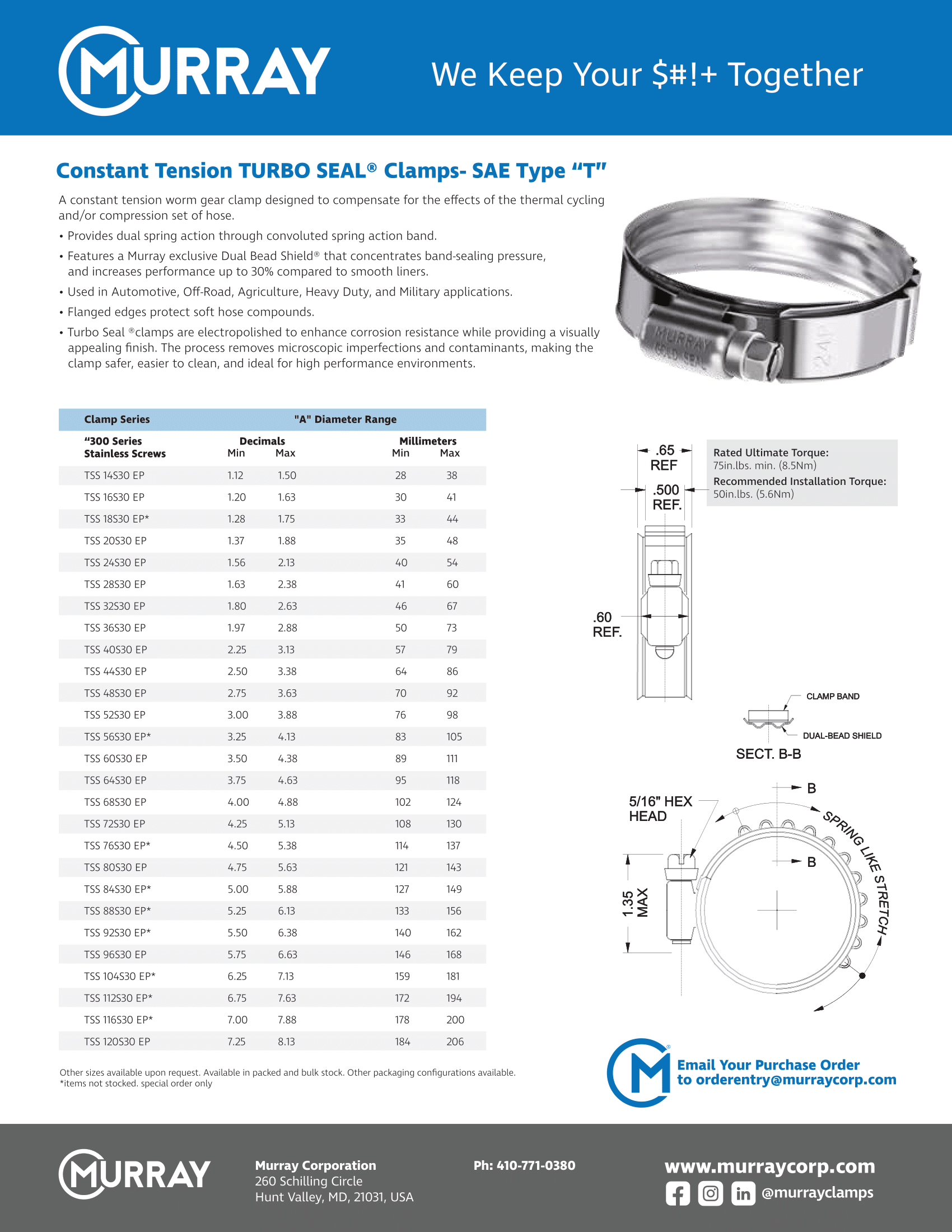 TURBO SEAL® Constant Tension Clamps