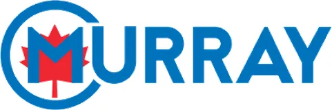 Murray logo with a stylized red maple leaf inside a blue letter M.
