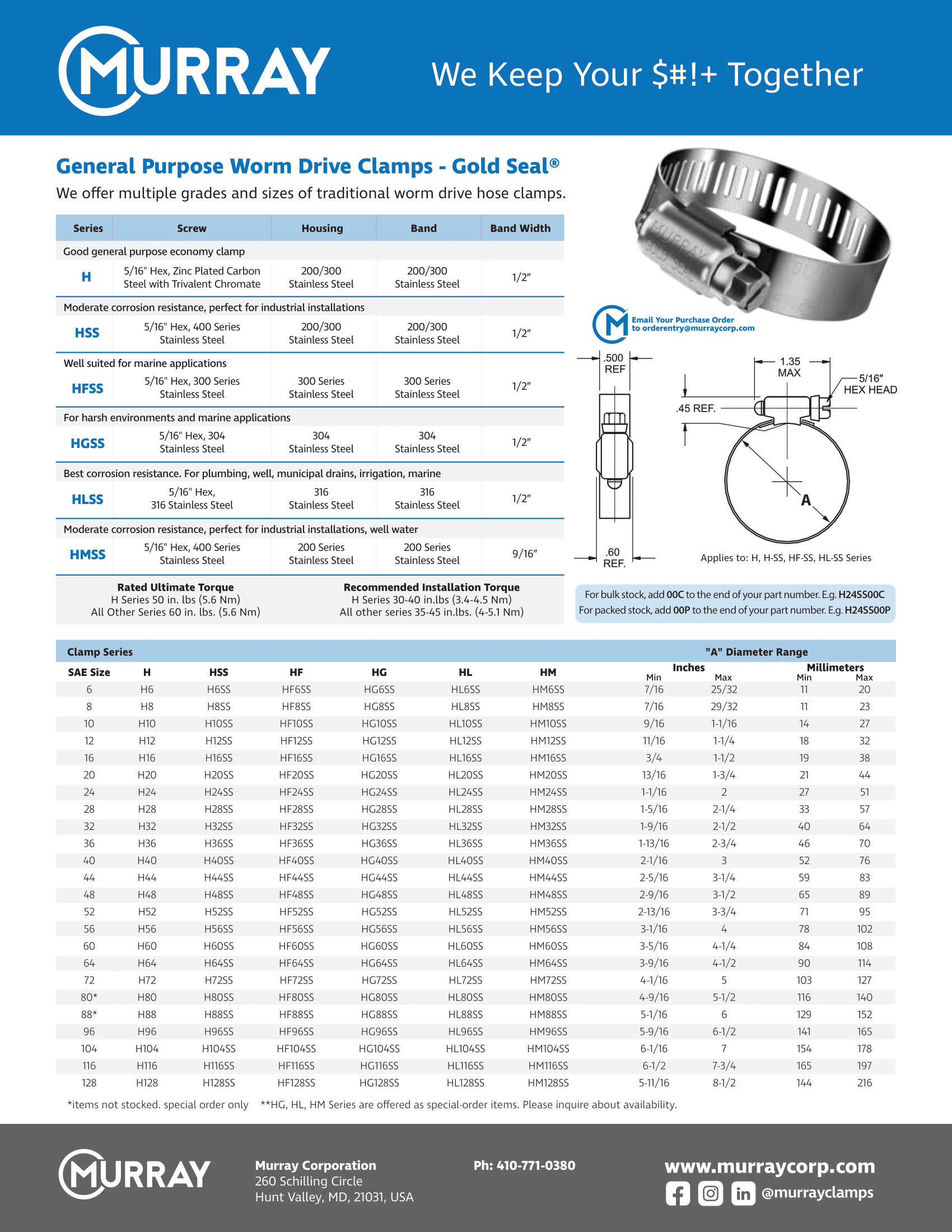 General Purpose Worm Drive Clamps - Gold Seal®