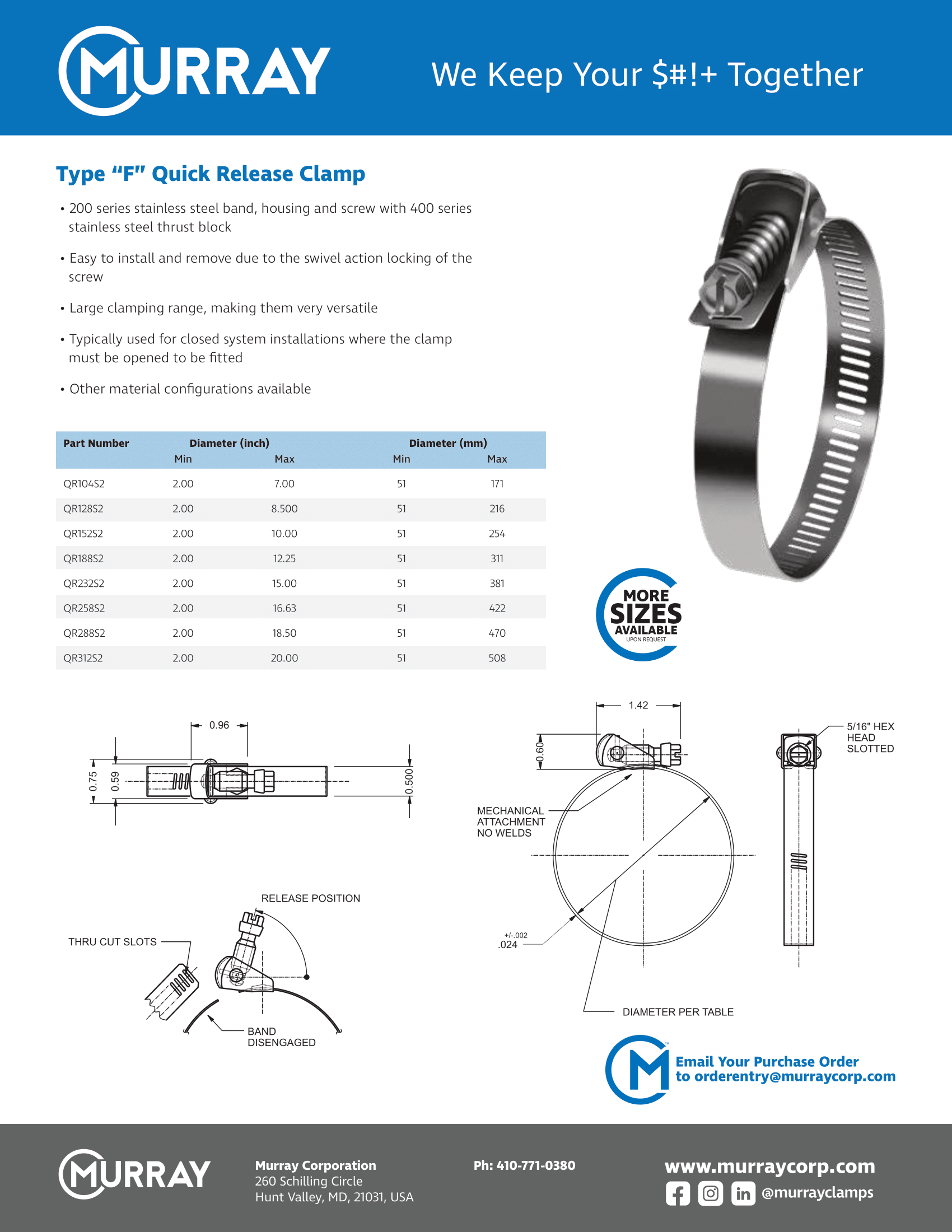 Quick Release Stainless Steel Type F Clamp