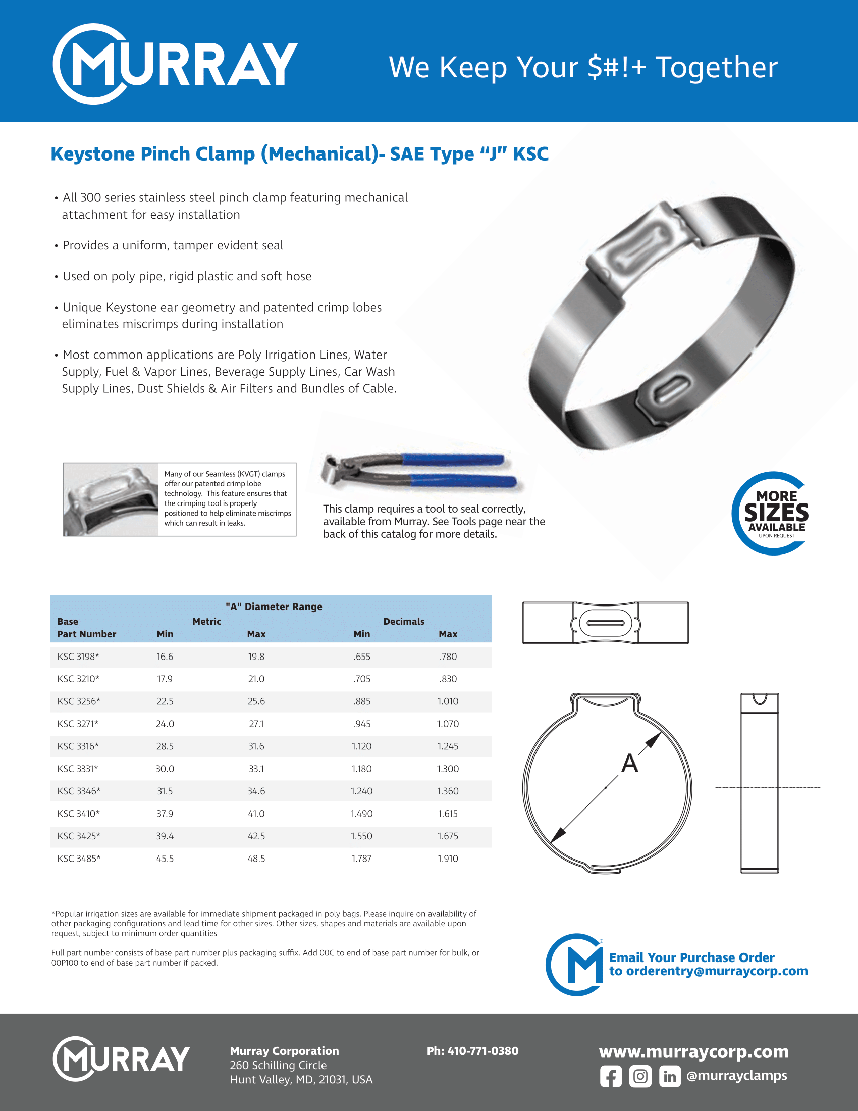 Keystone Mechanical and Stainless Pinch Clamps