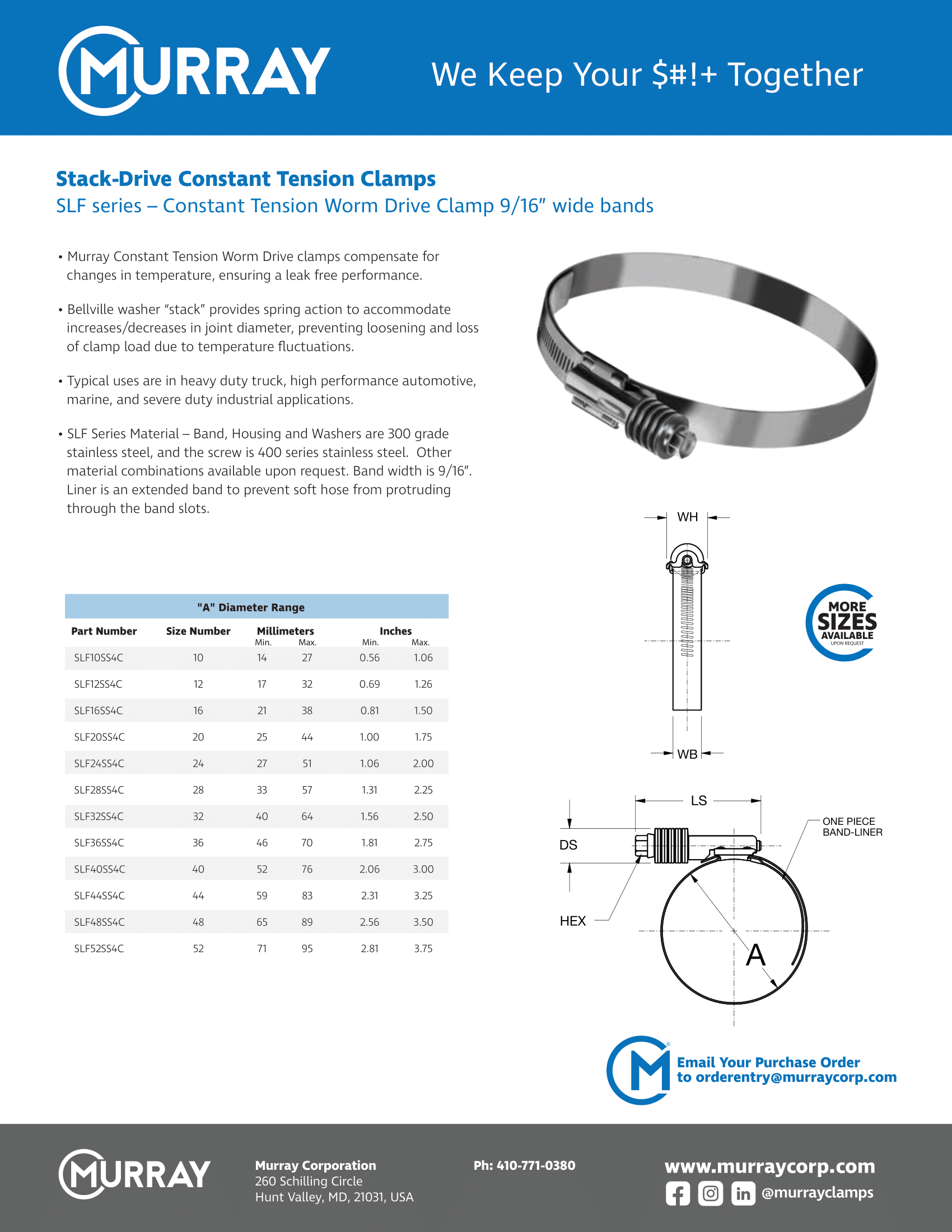 Stack-Drive Constant Tension Worm Drive Clamps – SLHD & SLF Series