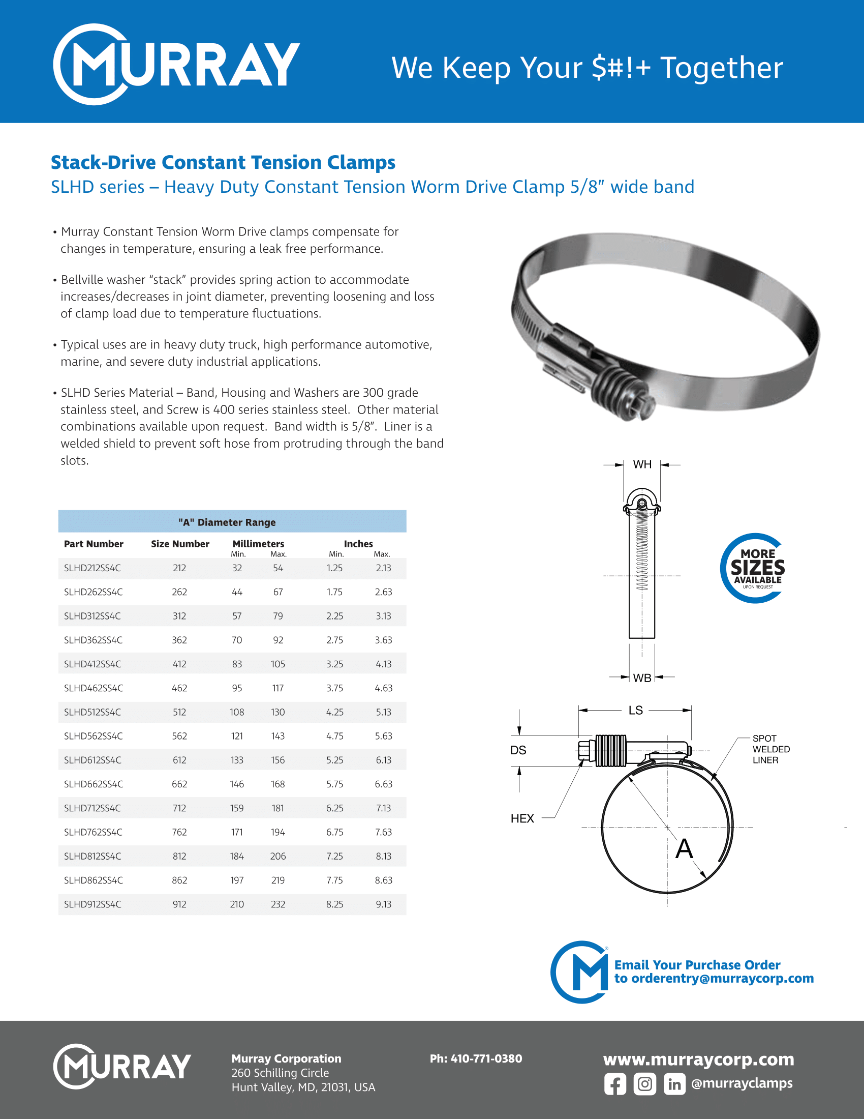 Stack-Drive Constant Tension Worm Drive Clamps – SLHD & SLF Series