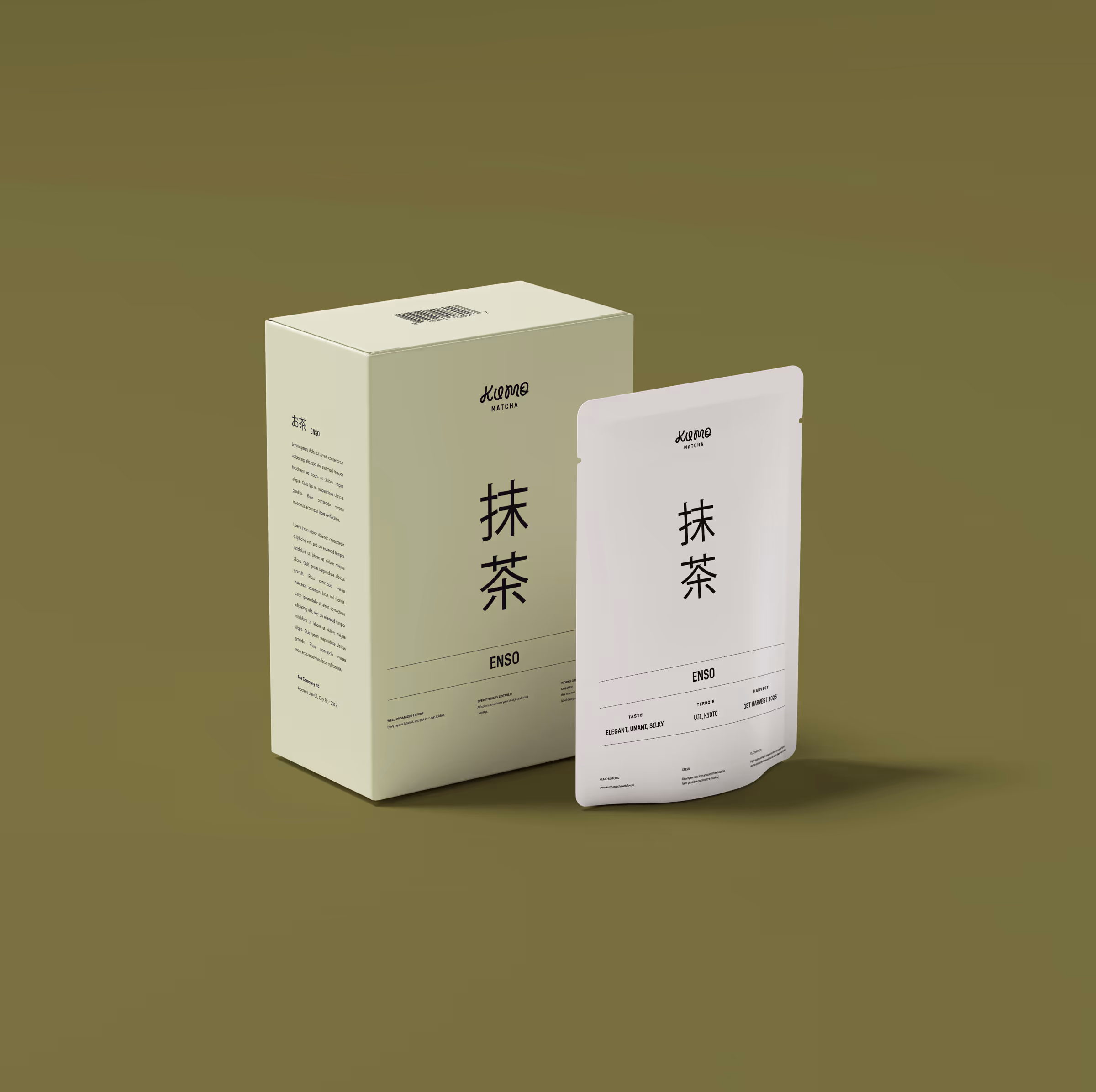 Matcha Product Enso on a minimalist green background.