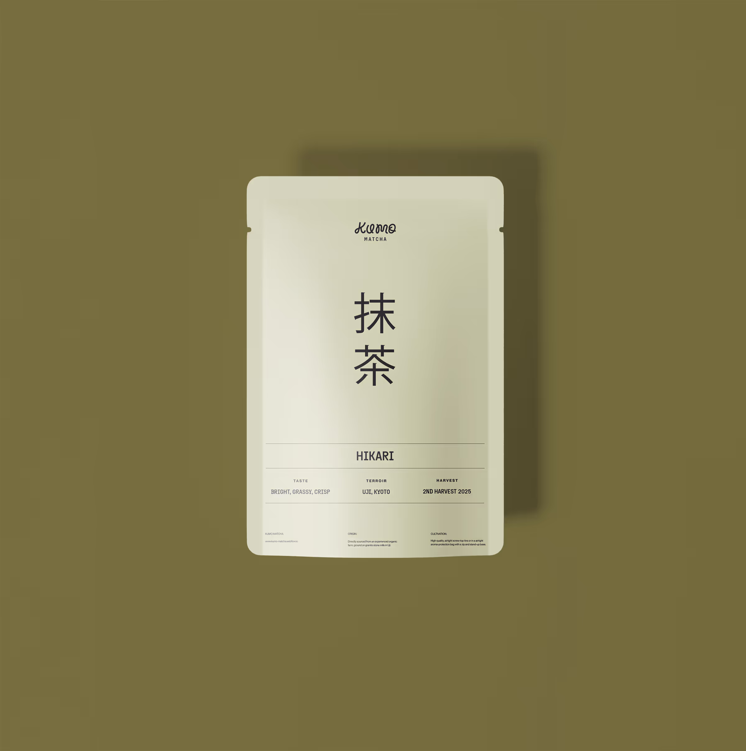 Matcha Product Hikari on a minimalist green background.