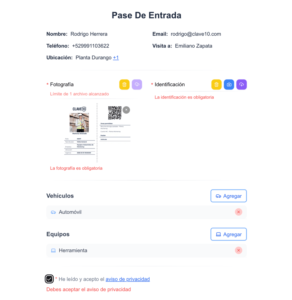pase de entrada con código QR
