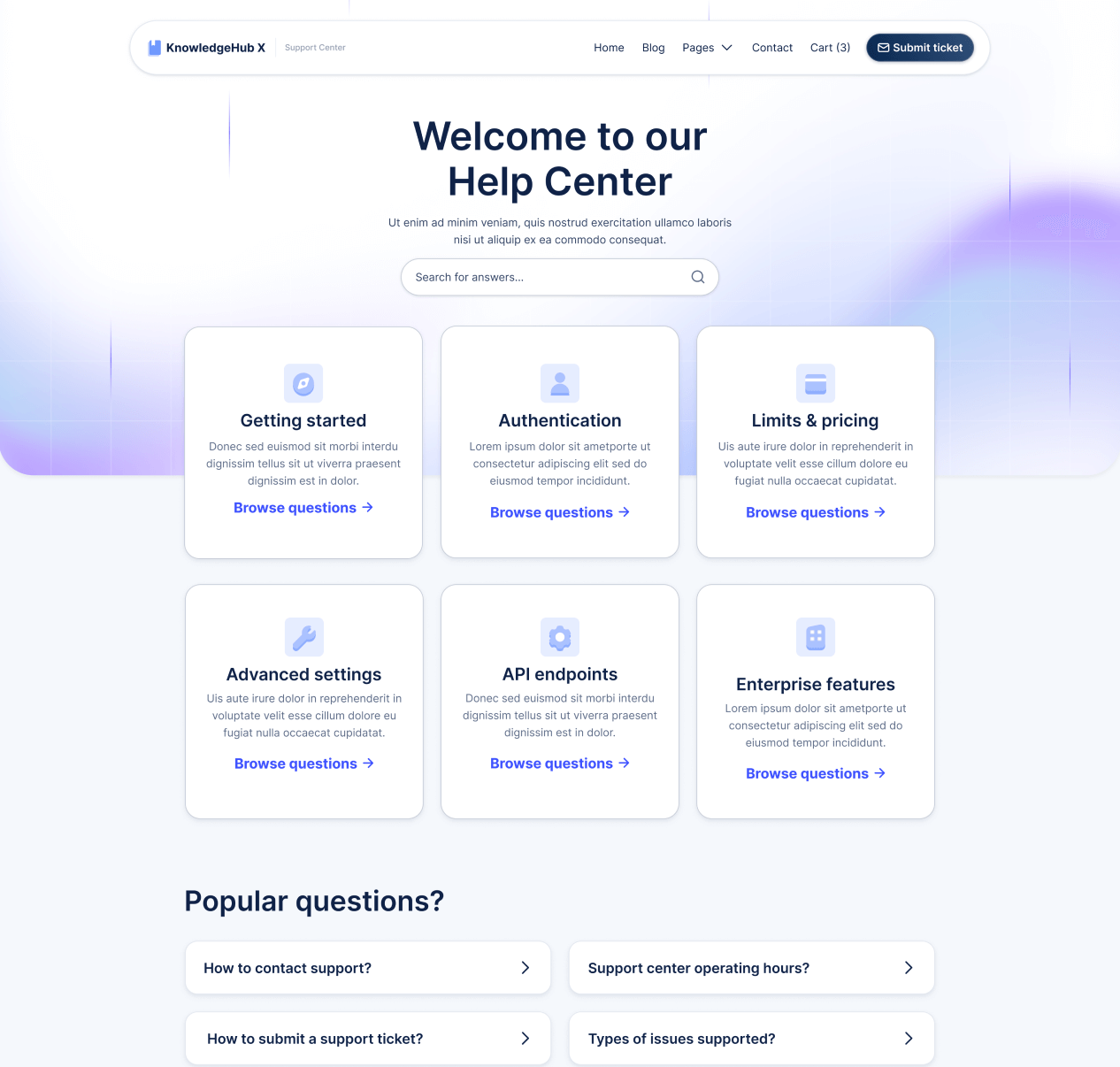 KnowledgeHub X - Home V1 Page - Help Center Webflow Template