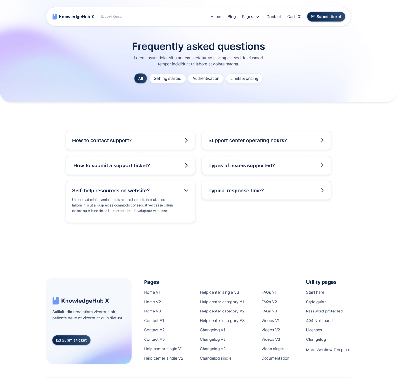 KnowledgeHub X - FAQs V1 Page - Help Center Webflow Template