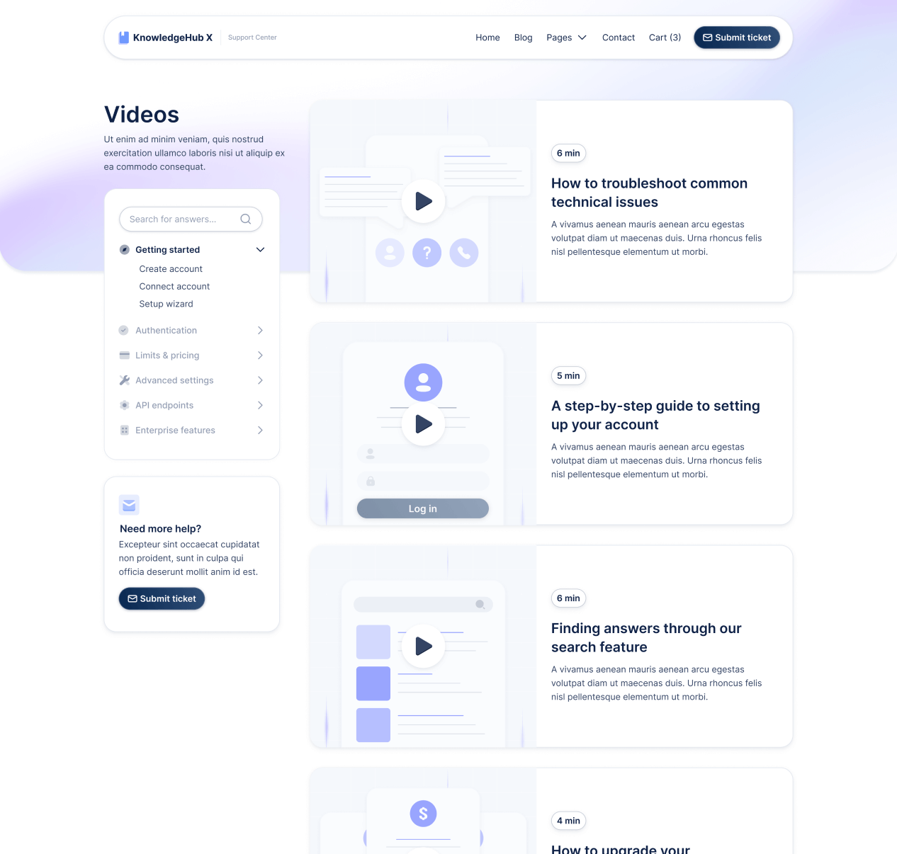 KnowledgeHub X - Videos V3 Page - Help Center Webflow Template