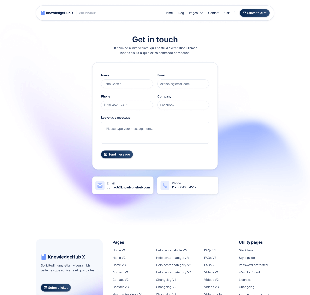 KnowledgeHub X - Contact V1 Page - Help Center Webflow Template