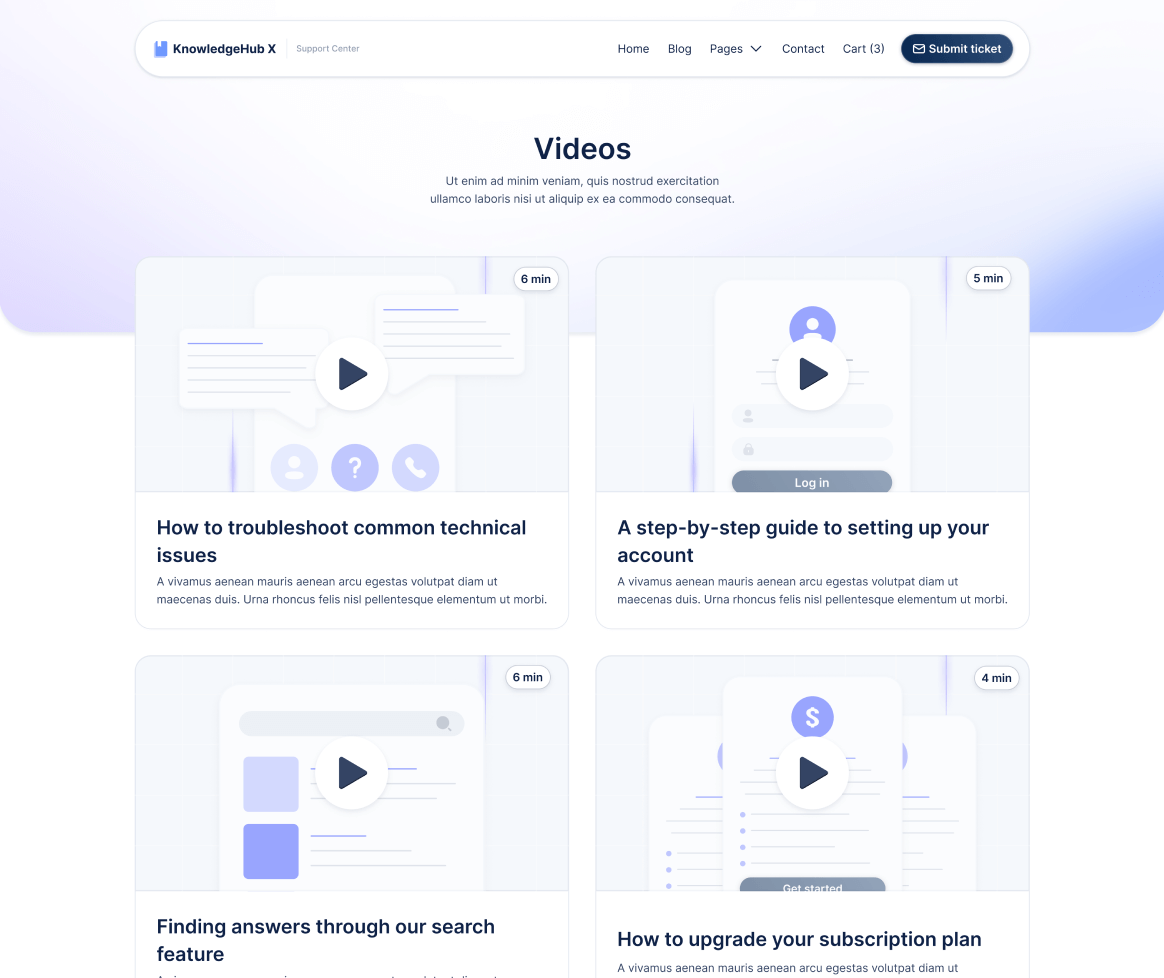 KnowledgeHub X - Videos V2 Page - Help Center Webflow Template