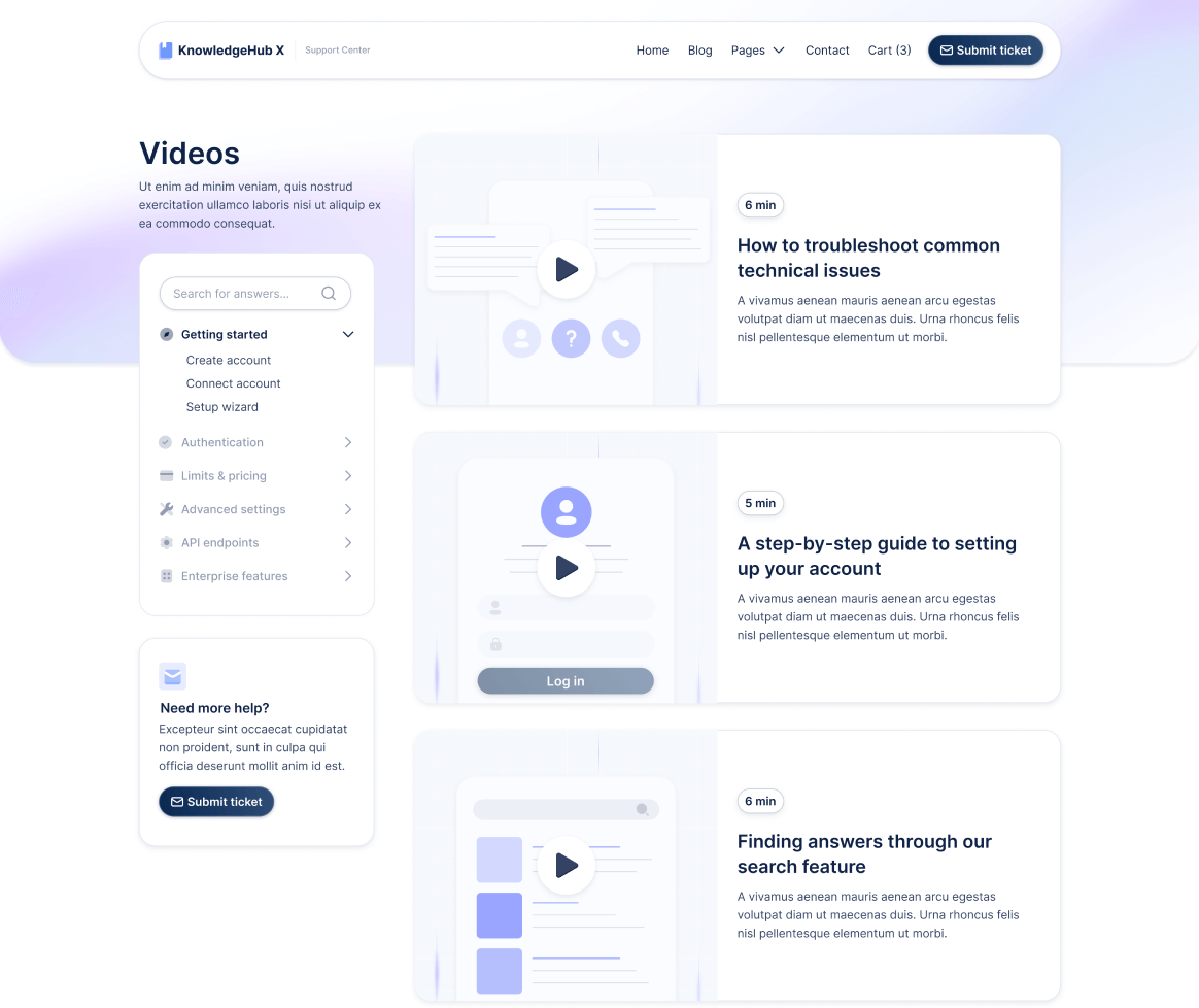 KnowledgeHub X - Videos V3 Page - Help Center Webflow Template
