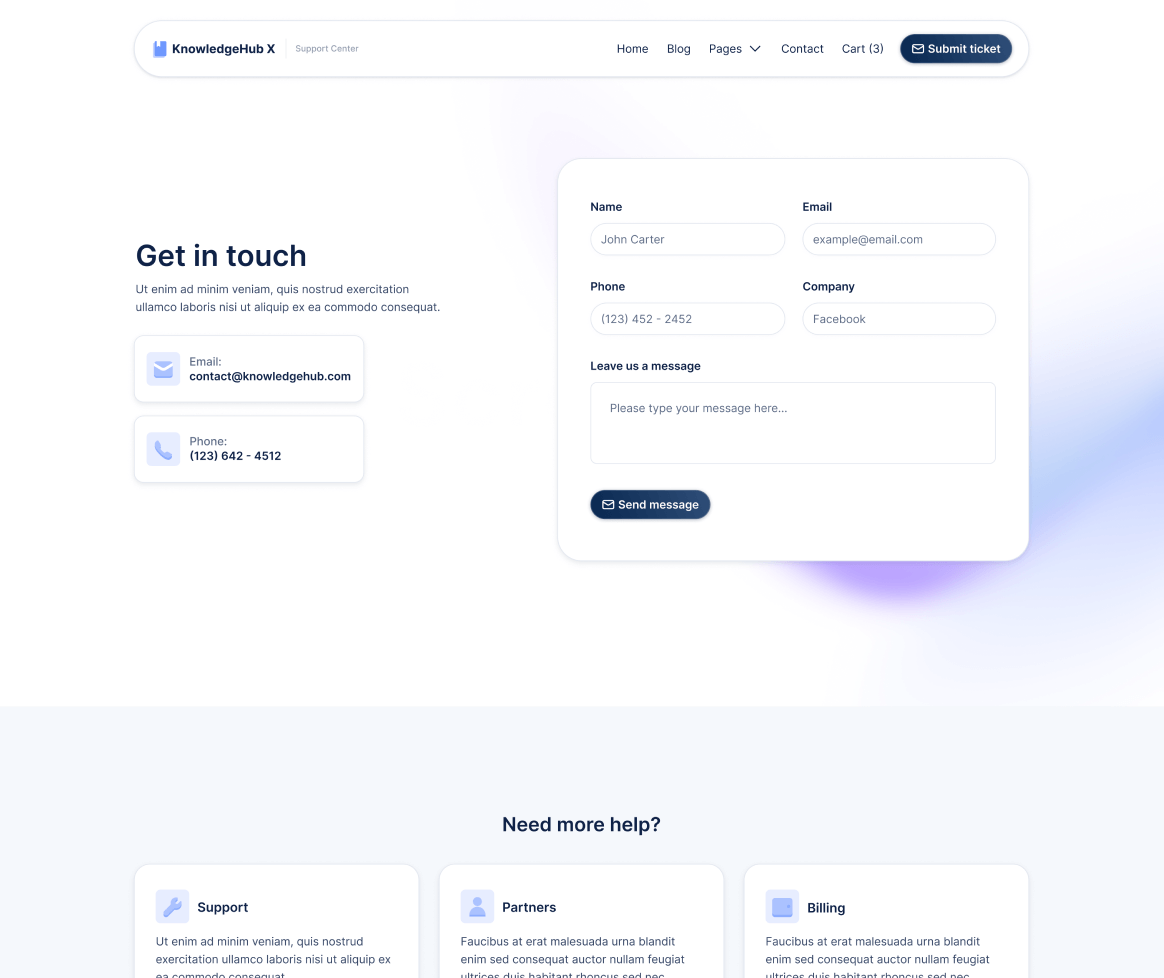 KnowledgeHub X - Contact V2 Page - Help Center Webflow Template
