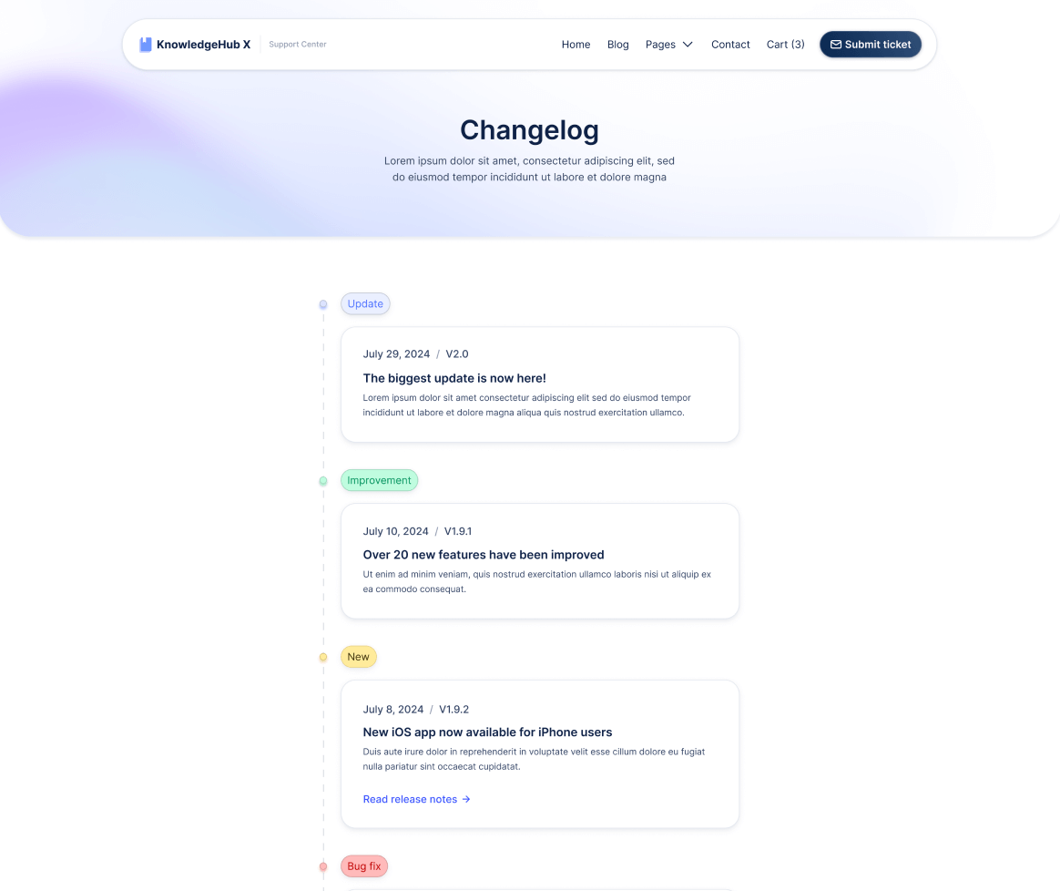 KnowledgeHub X - Changelog V1 Page - Help Center Webflow Template