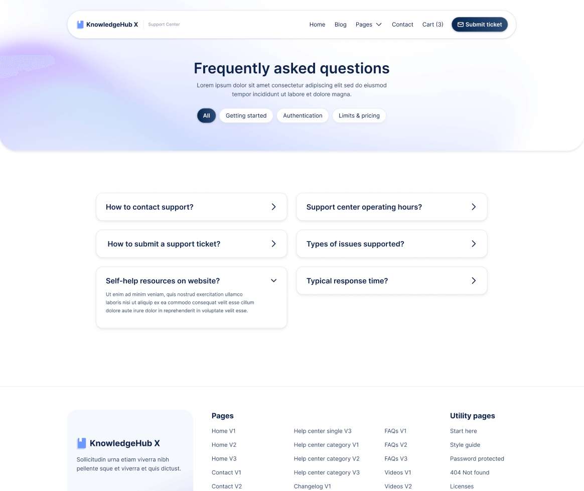 KnowledgeHub X - FAQs V1 Page - Help Center Webflow Template