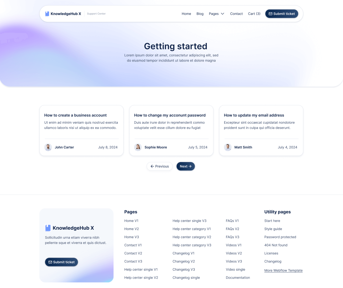 KnowledgeHub X - Help Center Category V1 Page - Help Center Webflow Template