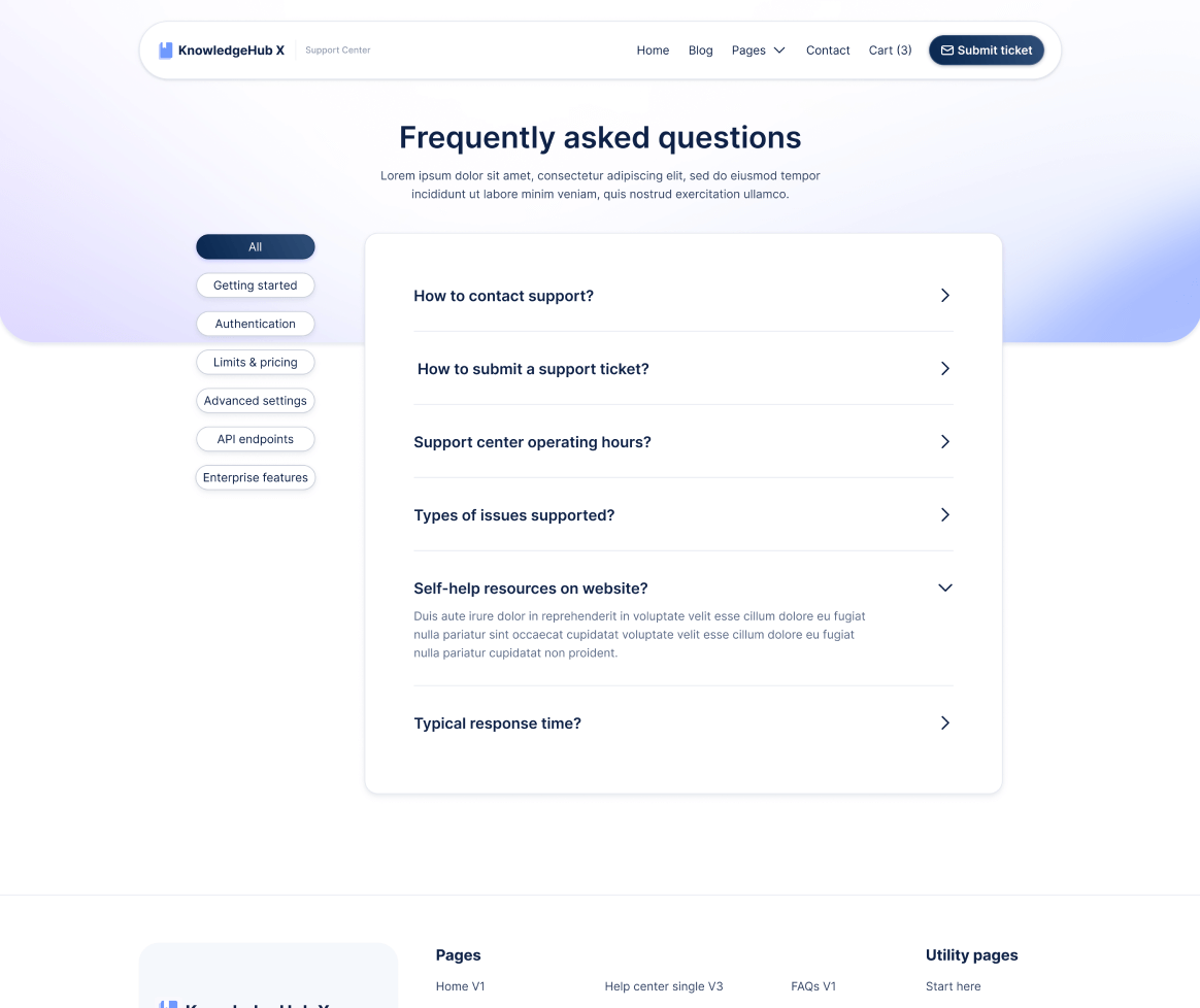 KnowledgeHub X - FAQs V2 Page - Help Center Webflow Template