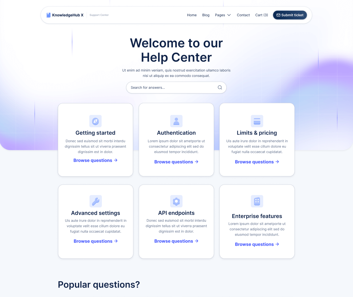 KnowledgeHub X - Home V1 Page - Help Center Webflow Template