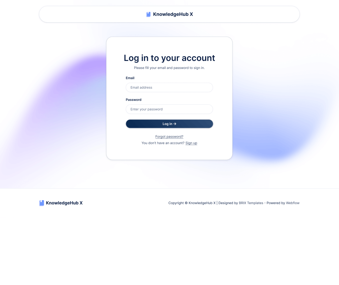 KnowledgeHub X - Log In Page - Help Center Webflow Template