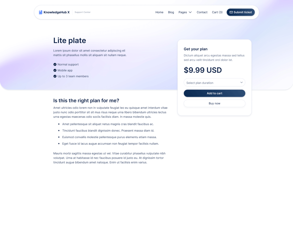 KnowledgeHub X - Pricing Single Page - Help Center Webflow Template