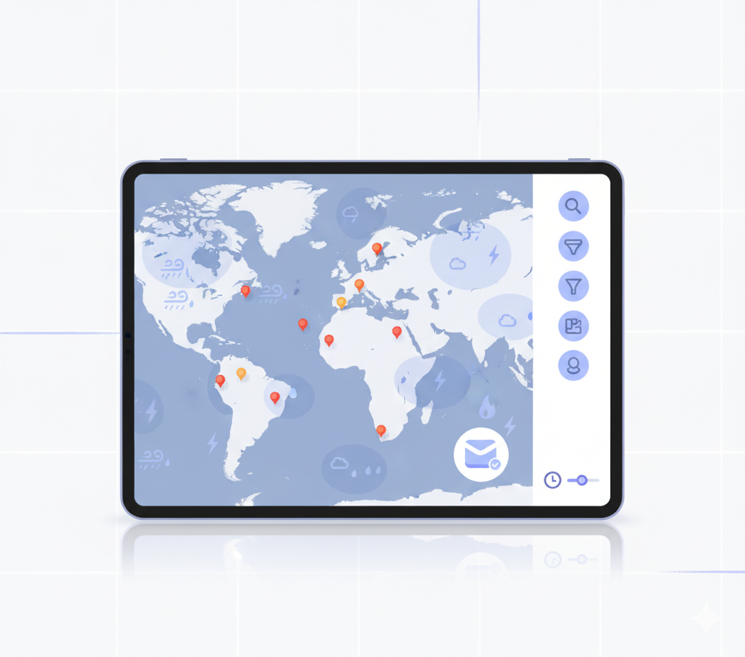 Kartenansicht in Claim Expert: Schäden, Wetter-Overlays und Zuteilung im Blick