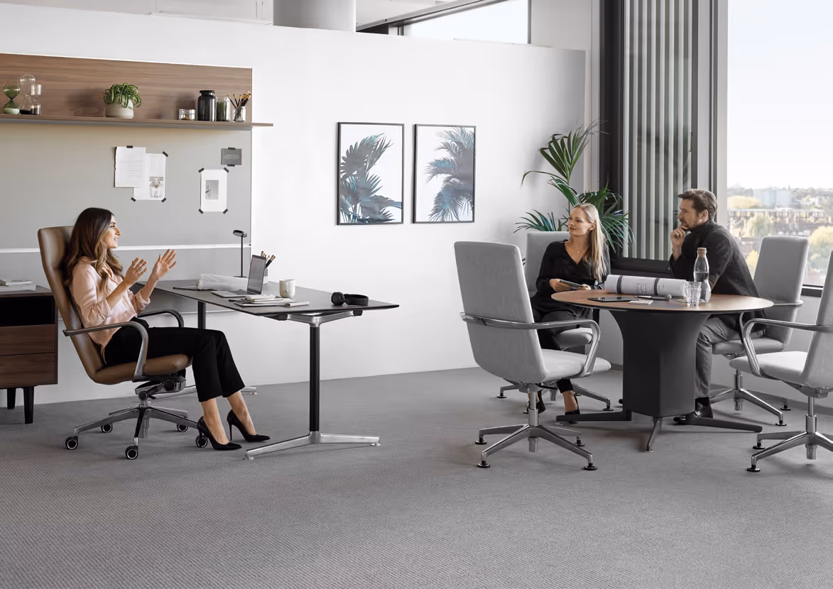 Speak Office Interiors modern meeting room with leather executive chairs