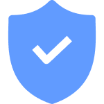 Blue shield icon with a black checkmark in the center symbolizing security or protection.