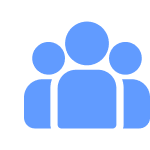 Icon of three blue human figures representing a group or community.