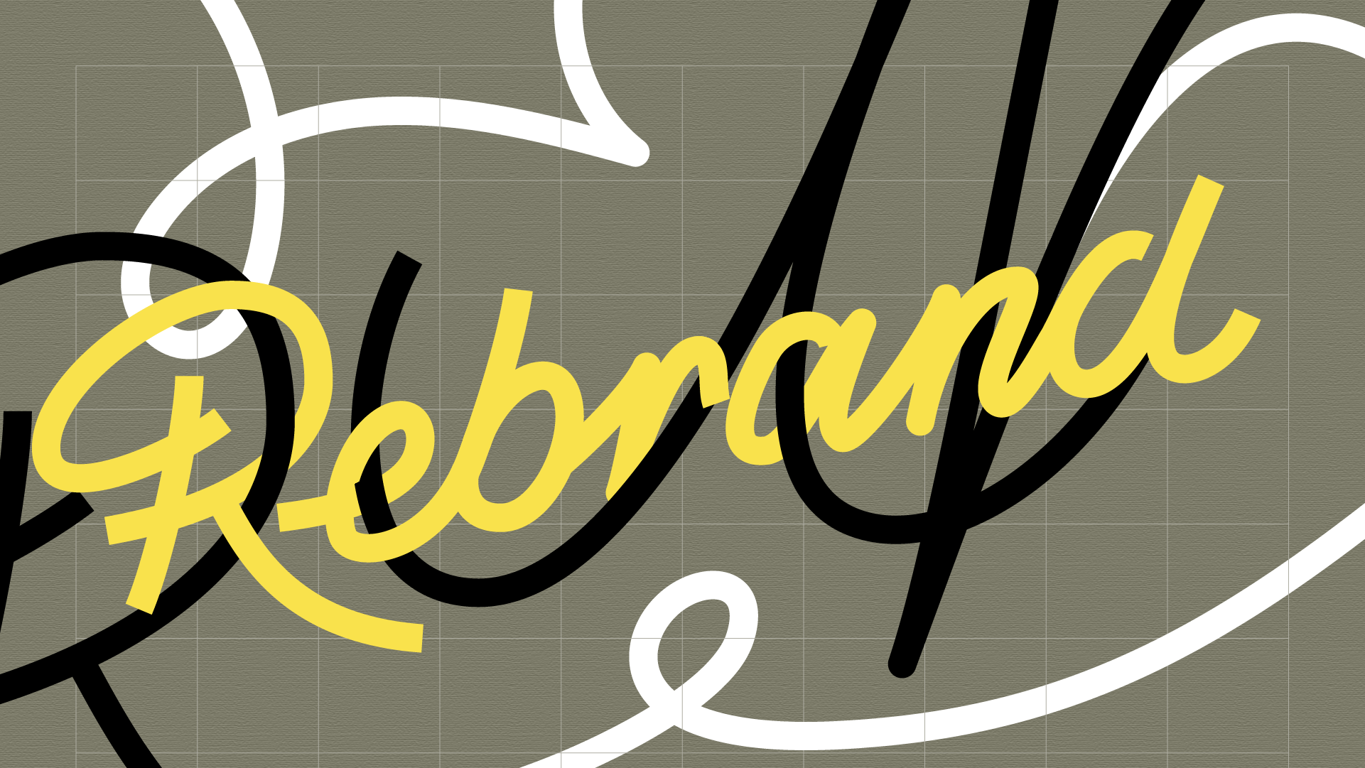 Green background with yellow cursive that reads "Rebrand" plus black and white lines.