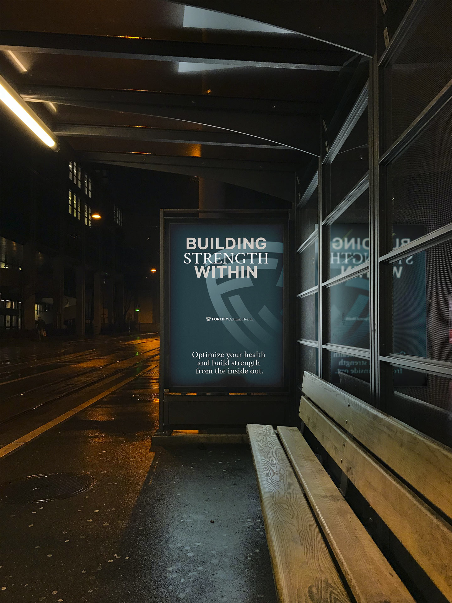 Fortify Optimal Health city bus stop rotating poster