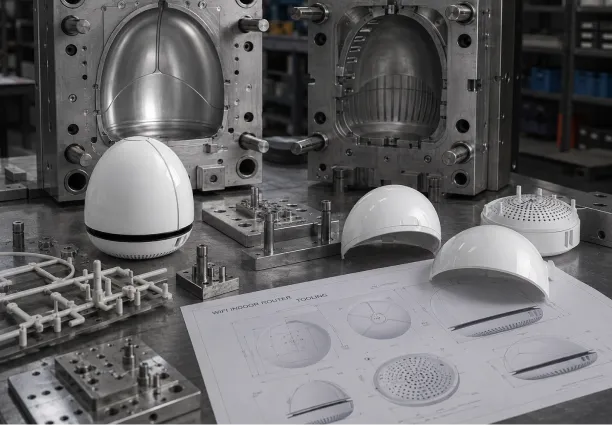 Injection molds and molded router housings — manufacturing tooling