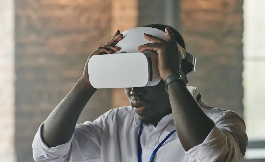 Designer trying on a VR headset