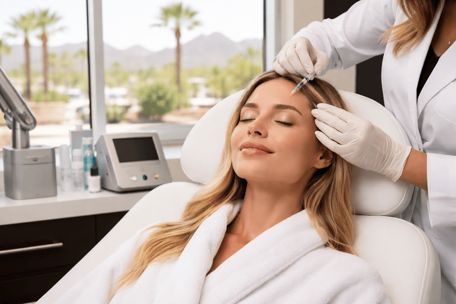 Woman receiving professional medspa services in Scottsdale, Arizona for skin rejuvenation and anti aging treatment