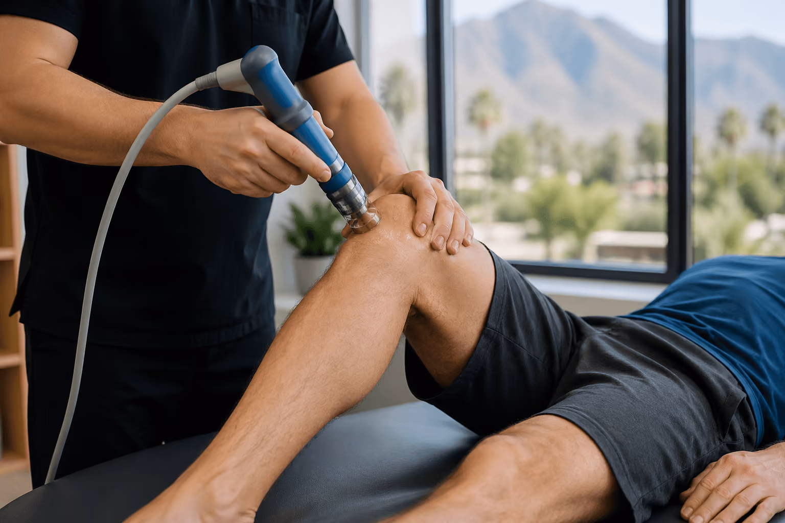 Patient receiving Sound Wave Treatment for chronic pain relief in Scottsdale, Arizona clinic
