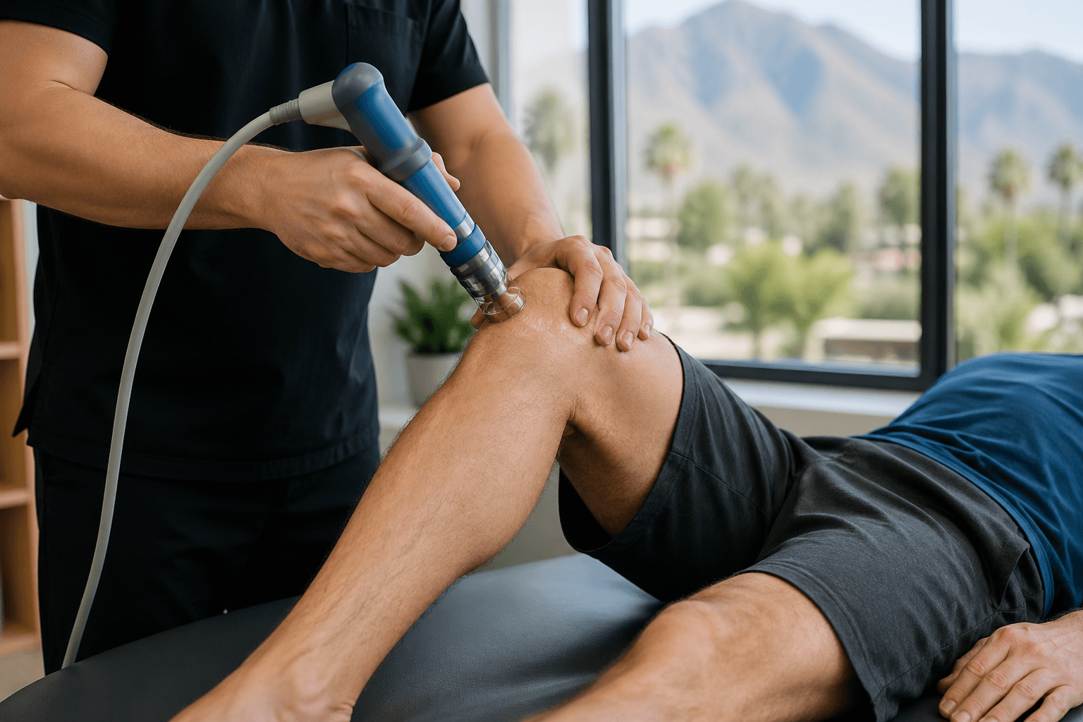 Patient receiving Sound Wave Treatment for chronic pain relief in Scottsdale, Arizona clinic