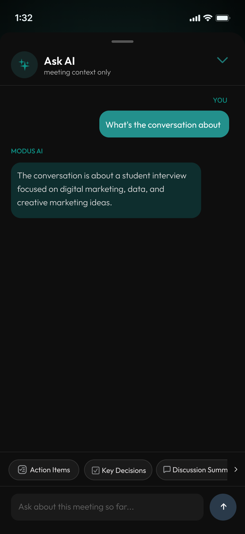Modus AI chat screen